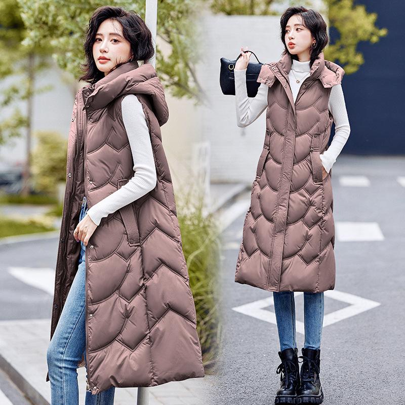 2025 New Autumn and Winter Down Cotton Vest Women's Vest Thick Medium and Long Warm Slim Outer