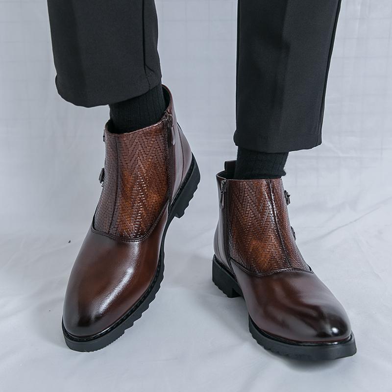 Men’s High Boots Dress Formal Retro Brown Ankle Boots Black Tuxedo Wedding Shoes Plus Size