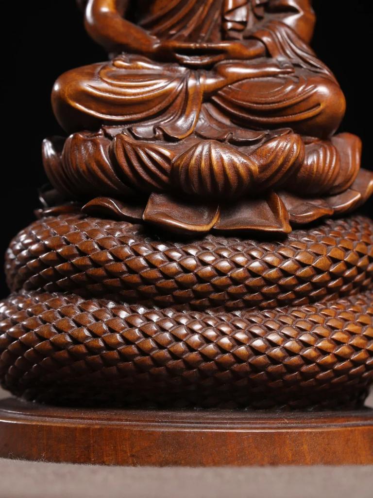 Ancient Snake Buddha Carved Wooden Imitation of Ancient Buddha