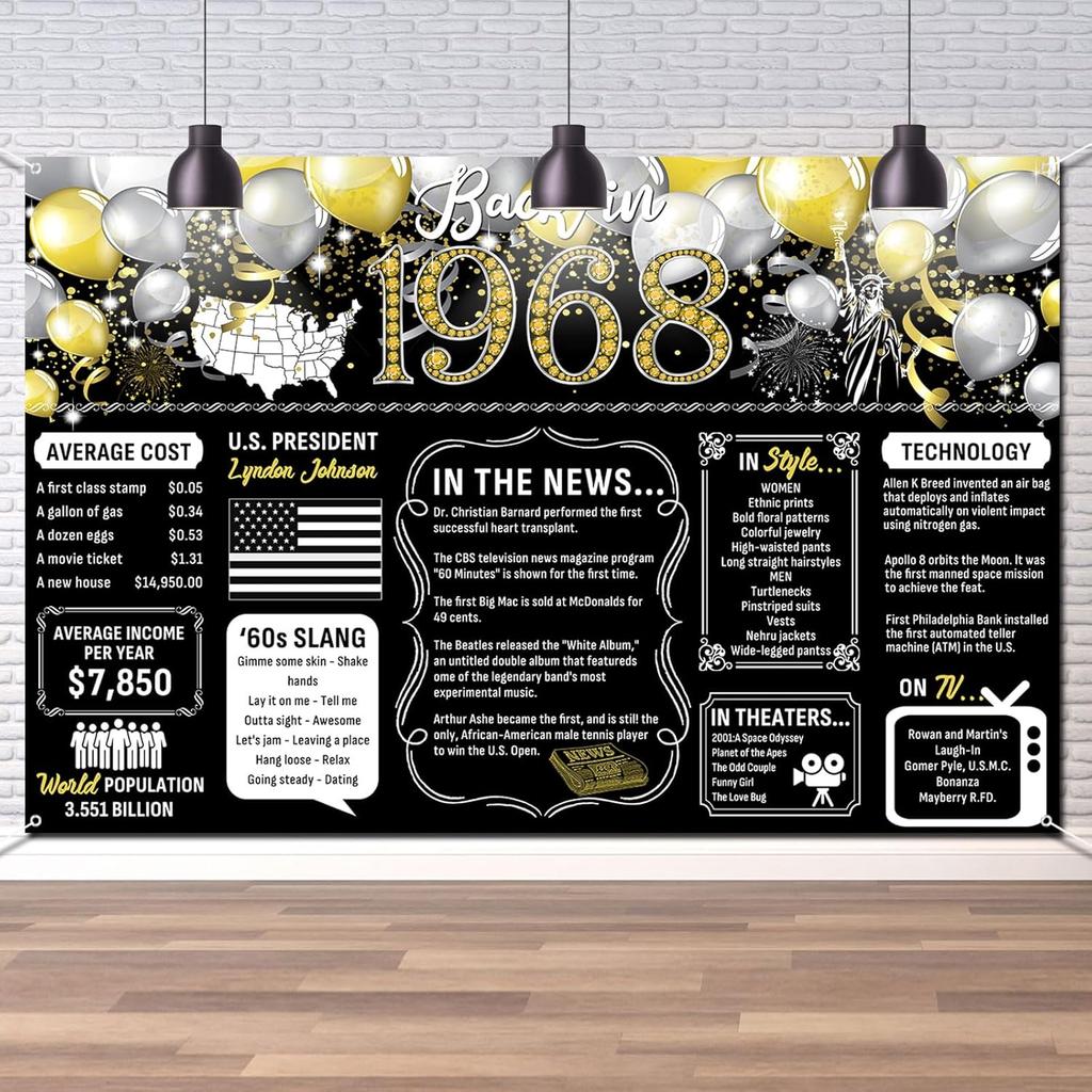 50th Birthday Black Gold Party Decoration Back In 1976 Backdrop Large Banner Birthday Party Poster Supplies Vintage 1976 Photography Background for