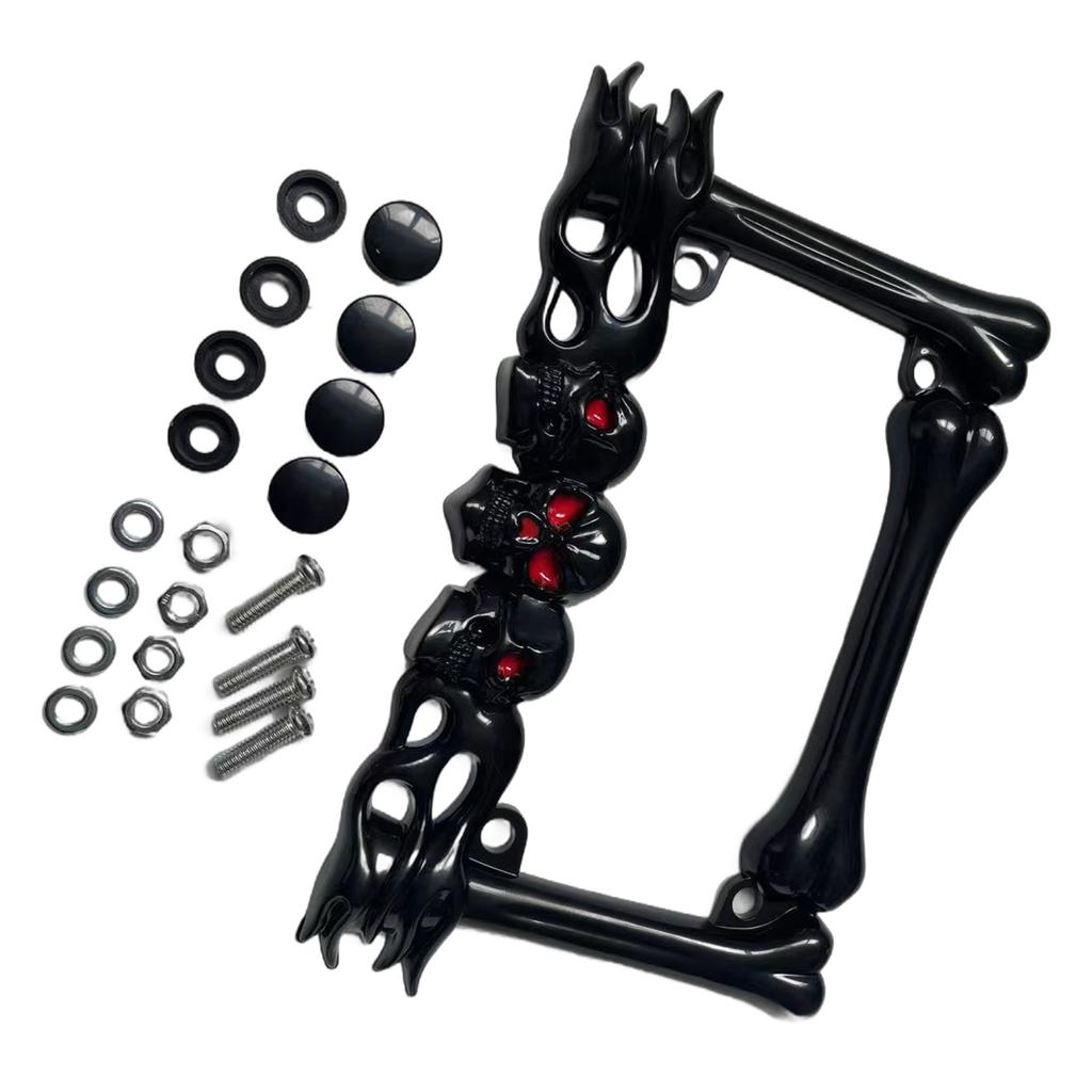 UniversalLicense Plate Frame with 3D Skull Head Decorations Motorcycle Number Plate Cover Bracket