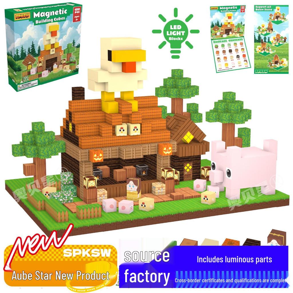 Pink Castle Cube Magnetic Building Block Set - STEM Educational Toy