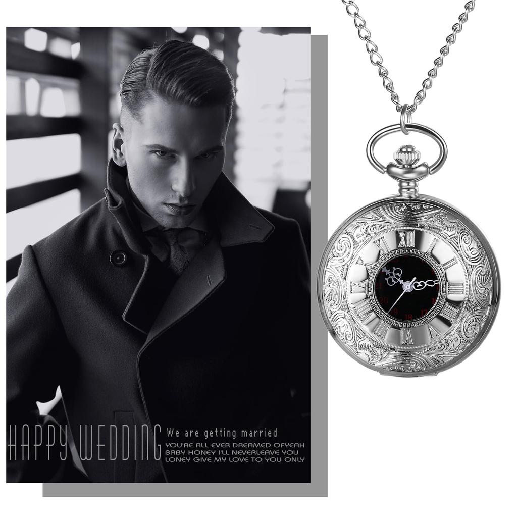 Pocket Watch Antique Roman Analog Display Waterproof Skeleton With Lid Pendant Necklace Pocket Watch With Chain Silver Retro Fashion Accessory