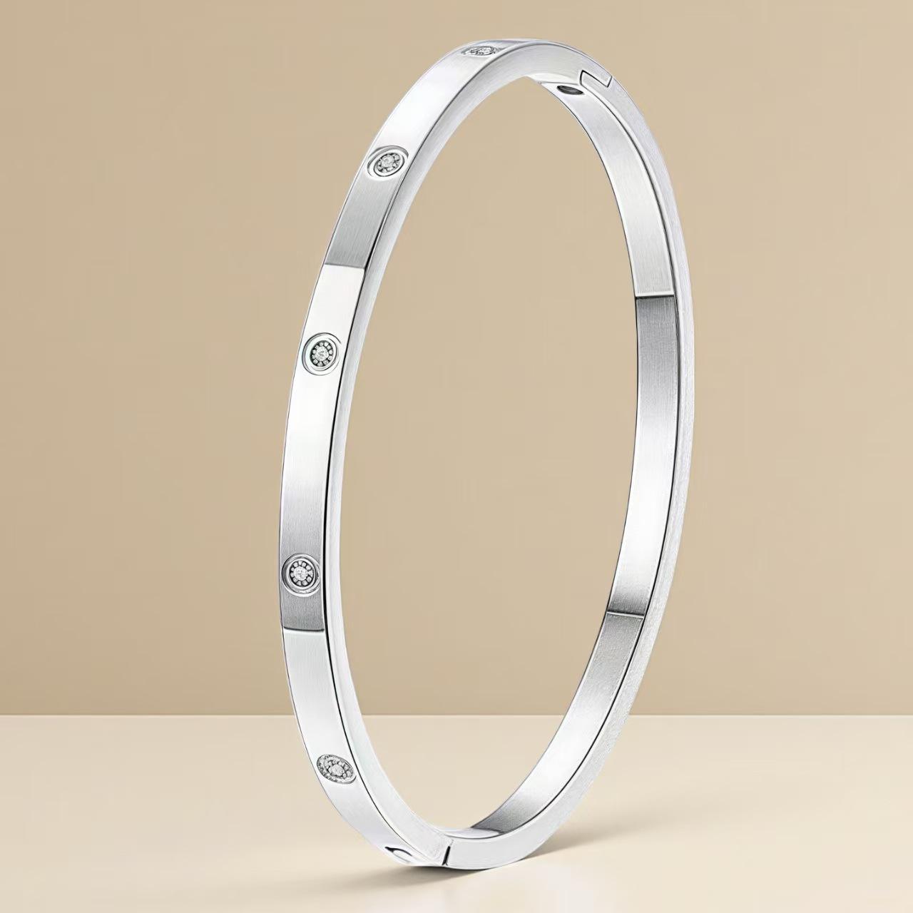 Elegant Titanium & Stainless Steel Bracelet with Diamond Accents - Women s Fashion Jewelry