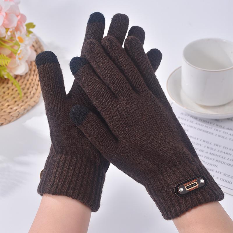 Wool cycling cycling cold-proof student gloves men's autumn and winter warm solid color velvet finger knitting