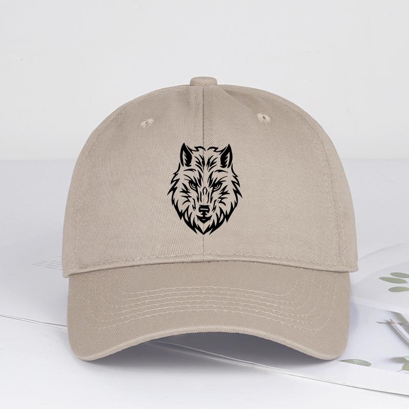 Wolf-Head Printed Soft-Top Baseball Cap Soft, Comfortable, Lightweight, Breathable, Adjustable Cool, Wild, Minimalist, Fashionab