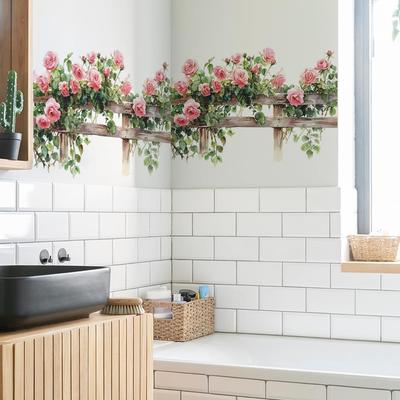 Green Rattan Wall with Plant and Butterfly Hanging Succulent Waterproof PVC Peelable Wallpaper Stylish Room Rental Home Wall Wall Sticker with
