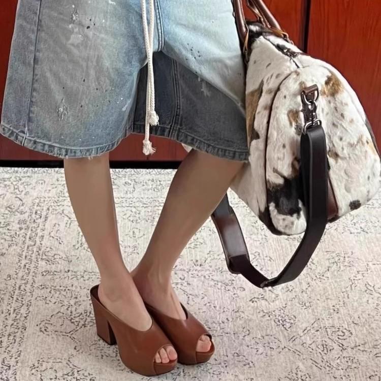 Women's Versatile Thick-Soled Fashion Peep-Toe Chunky High Heel Slip-On Slippers