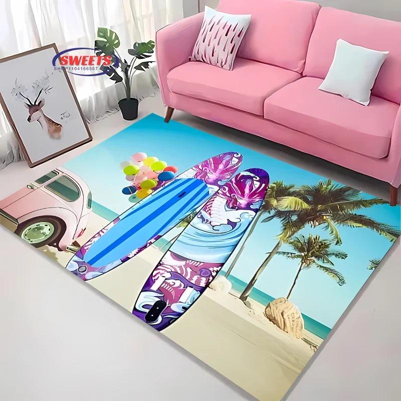 Fashion Sports Theme Carpet, Surfboard Rug for Home Living Room, Children's Bedroom Mat, Sofa Doormat  Floor Anti-slip Decor Rug