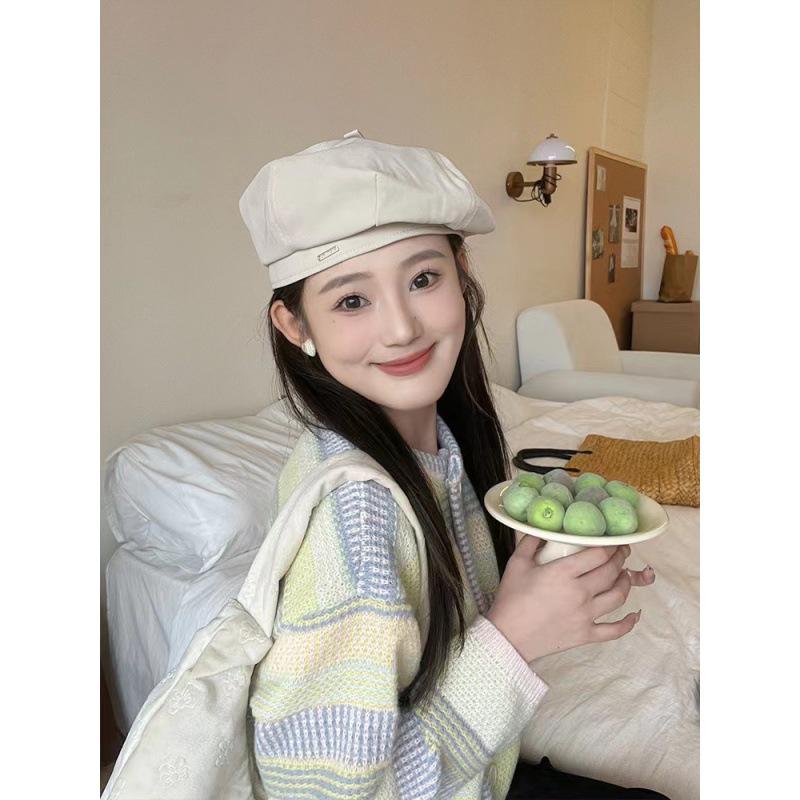 Women's Large Head Circumference Retro PU Leather Beret: Japanese & Korean Style Duckbill Hat