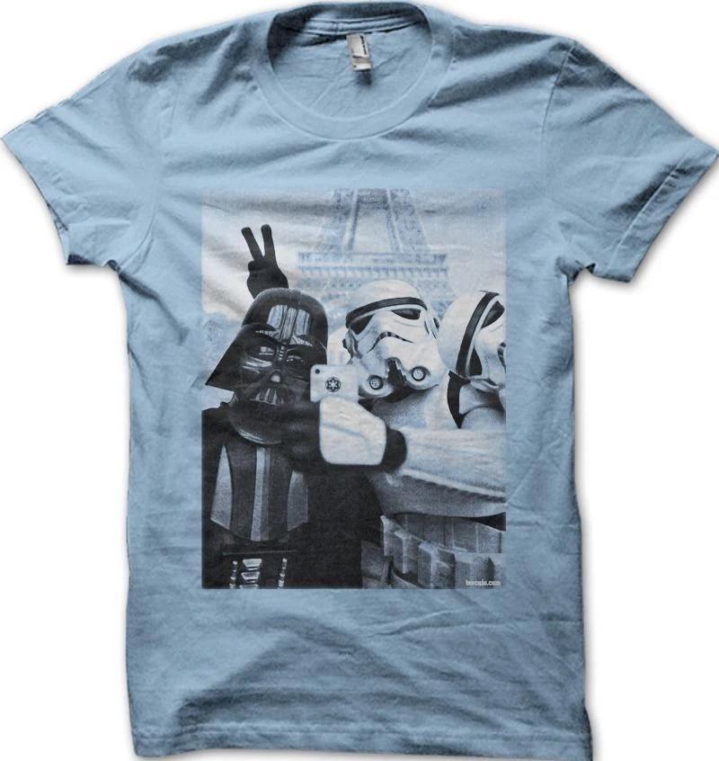Star Wars StormTrooper Darth Vader JEDI Selfie Paris YODA SKY BLUE t-shirt O9773 M
