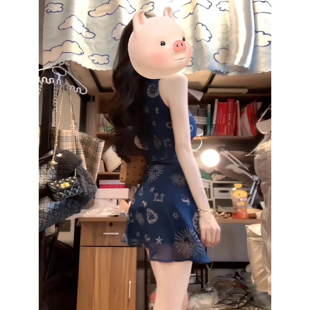 

Французское платье-жилет новая мода женская летняя одежда маленькое а-силуэтное платье с вырезом под горло одежда для морского отдыха XL- (recommended 110-60kg)