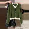 Green Knitted Plaid Sweater Dress - Women's Korean Style Petite Outfit for Spring and Autumn