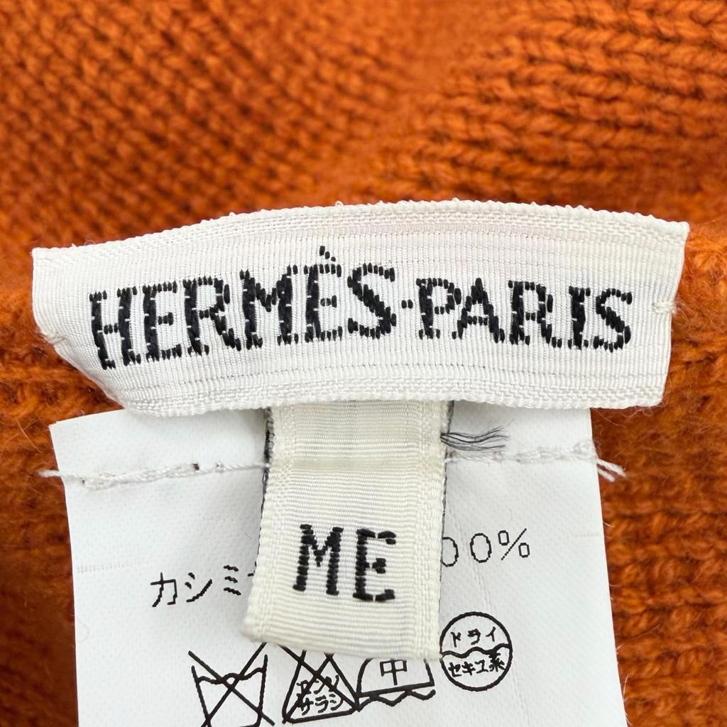 Excellent HERMES Knit Cap Orange Cashmere Women Used
