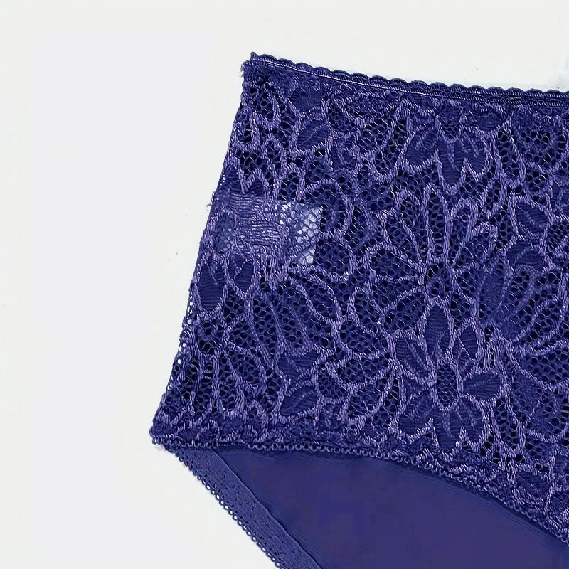3Pcs Women Plus Size Ultra-Thin Panties Solid Color Floral Lace Patchwork Briefs 0Xl-5Xl