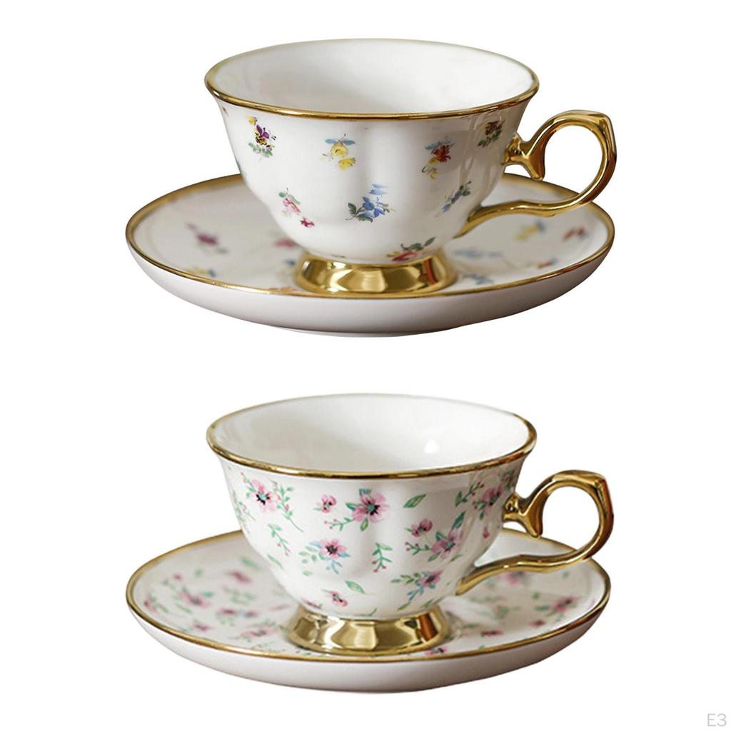 Ceramic Coffee Cup and Saucer Set Afternoon Tea Mug Floral Pattern