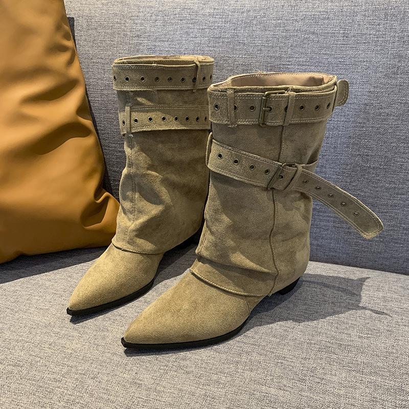 American Spice Girls Belt Buckle Pants Boots Short Boots Women's Boots 2025 Early Autumn New Niche Design Short Boots Western Boots