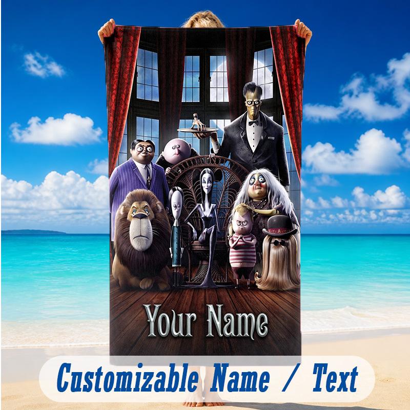 Beach Towel Custom Name Text, Quick Dry Large Towel For Beach HomeThe Addams Family