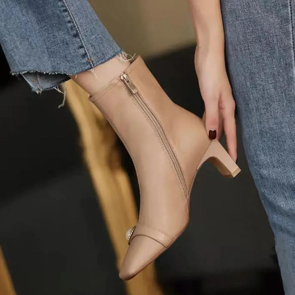 Fashion Booties Very High Heels Ankle Boots for Women Heeled Solid Color Elegant Fashion 2024 Spring Large Size Warm Woman Short Shoes