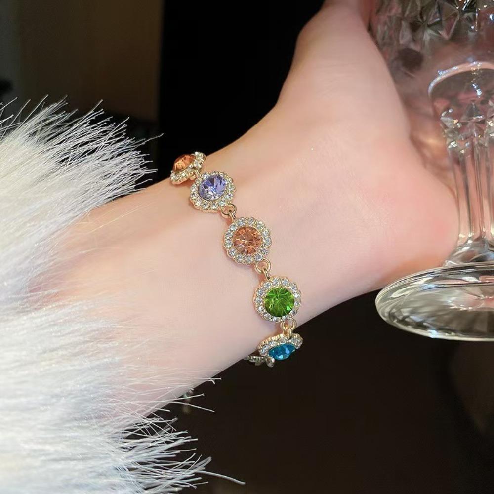 Shiny Zircon Bracelet Bangle Colorful Hand Chain Elegant Rainbow Rhinestone Bracelet  Lady