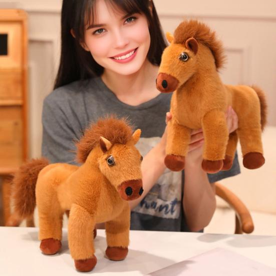 Pony Figure 2026 Horse Year Mascot PP Cotton Filled Detailed Horse Ornament Brown Foal Doll Sculpture Desktop Bedside Car Decor