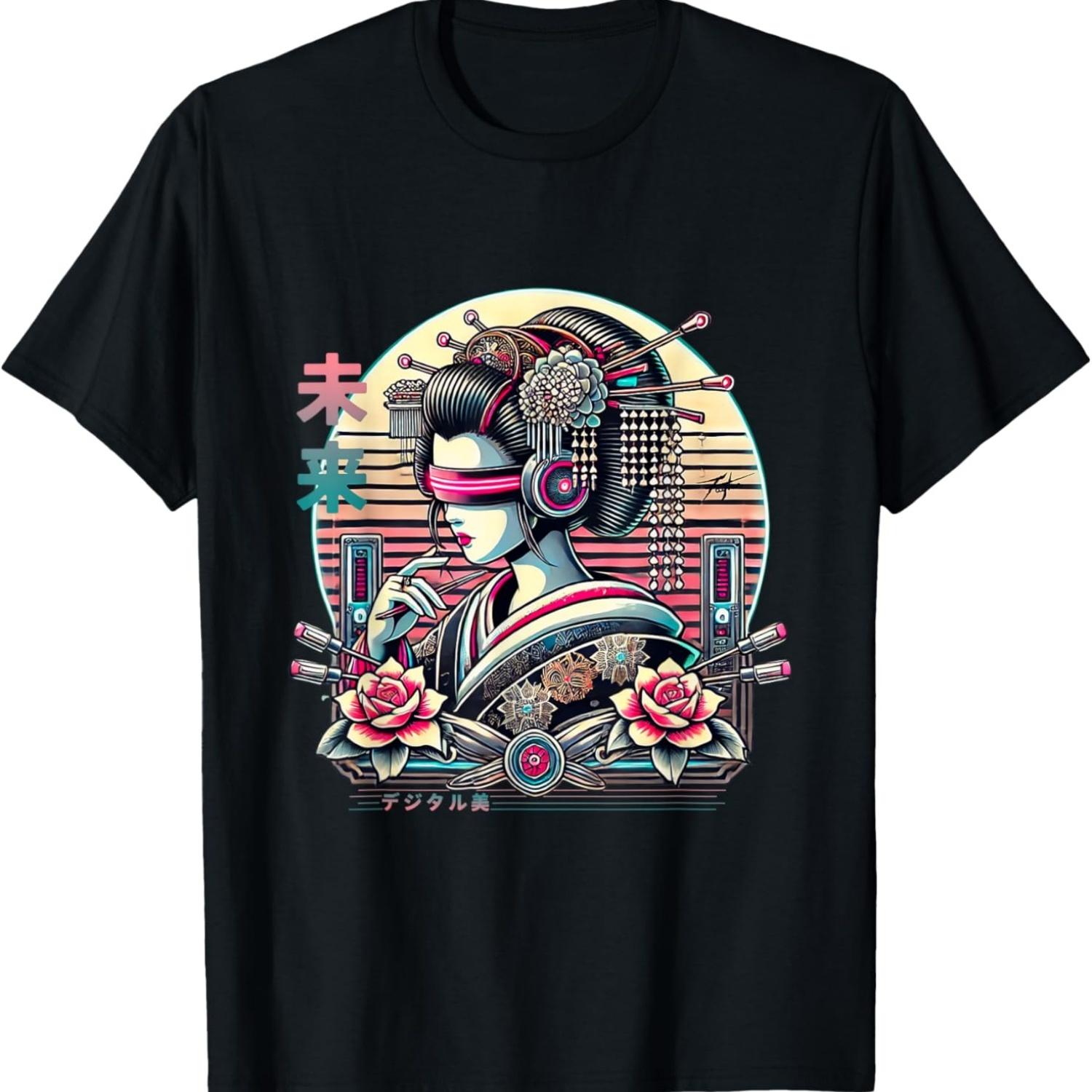 Digital retro Girl in cyberpunk Vaporwave harajuku aesthetic T-Shirt S чёрный