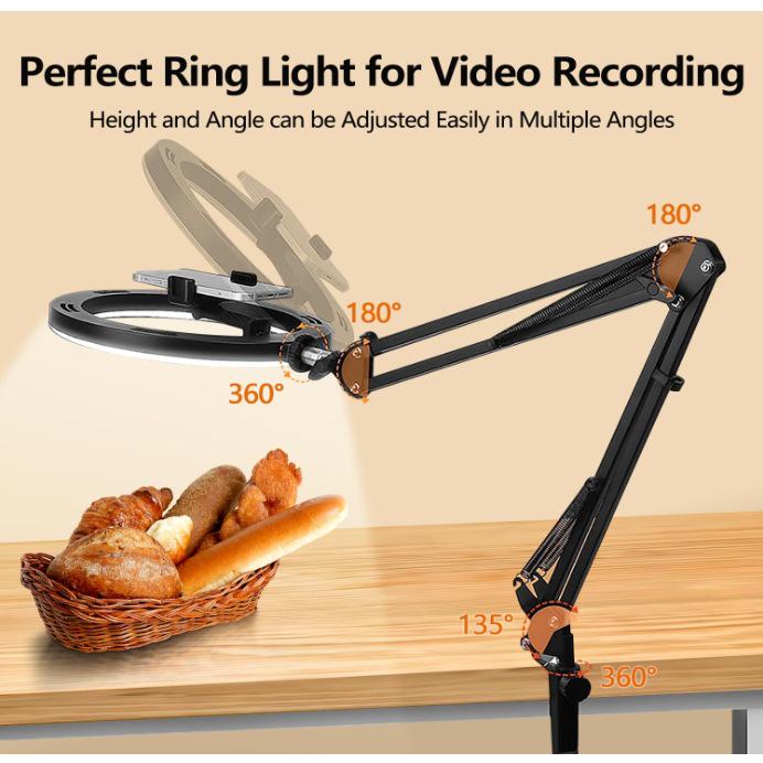 10" Selfie-Ringlicht mit Handy-Schwenkarm für Aufnahmen von oben und Live-Streaming