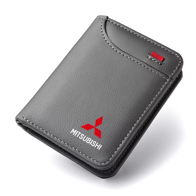 Czbhmr1 PU Leather Car Wallet Mini Credit Card Purse Portable Small Wallet for Mitsubishi ASX Lancer L200 Pajero Sport Attrage Accessory