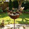 Vintage Metal Bird Bath, Bee Water Bowl, Freestanding Stake Feeder, Rust-proof Weather-resistant Outdoor Ornament with Built-in Drainage, Garden