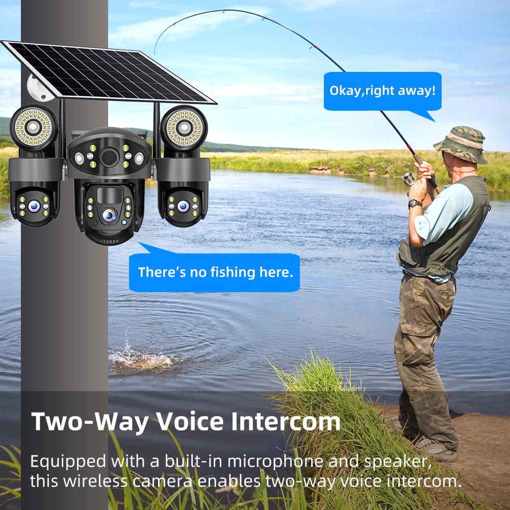 4G/WIFI Solar-powered Security Camera, Triple Lens, Triple Screen, Full-color Night Vision, Motion Detection, Wireless Monitoring