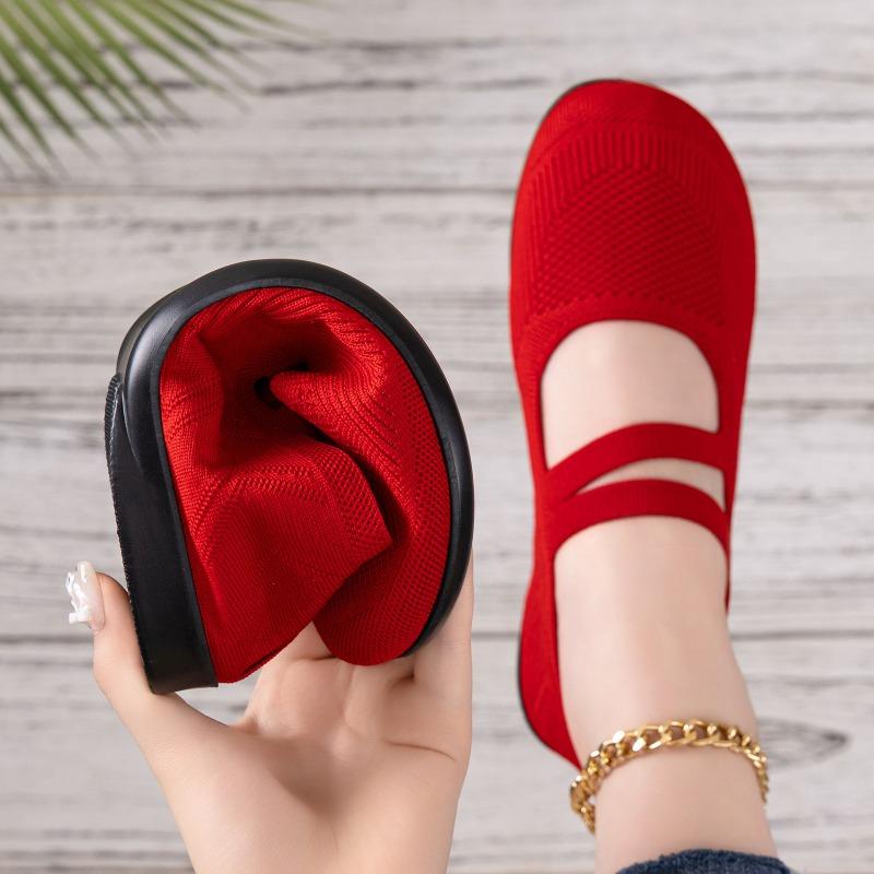 Shoes women's shallow mouth pedal soft sole is not tired women's shoes fly-woven breathable single shoes wide last mother shoes cloth shoes