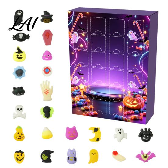 Halloween Advent Calendar 2026 24 Pcs Mini Squeeze Figures Countdown Calendar Stress Relief Toys Slow Rising Toys Holiday Gift for Kids,
