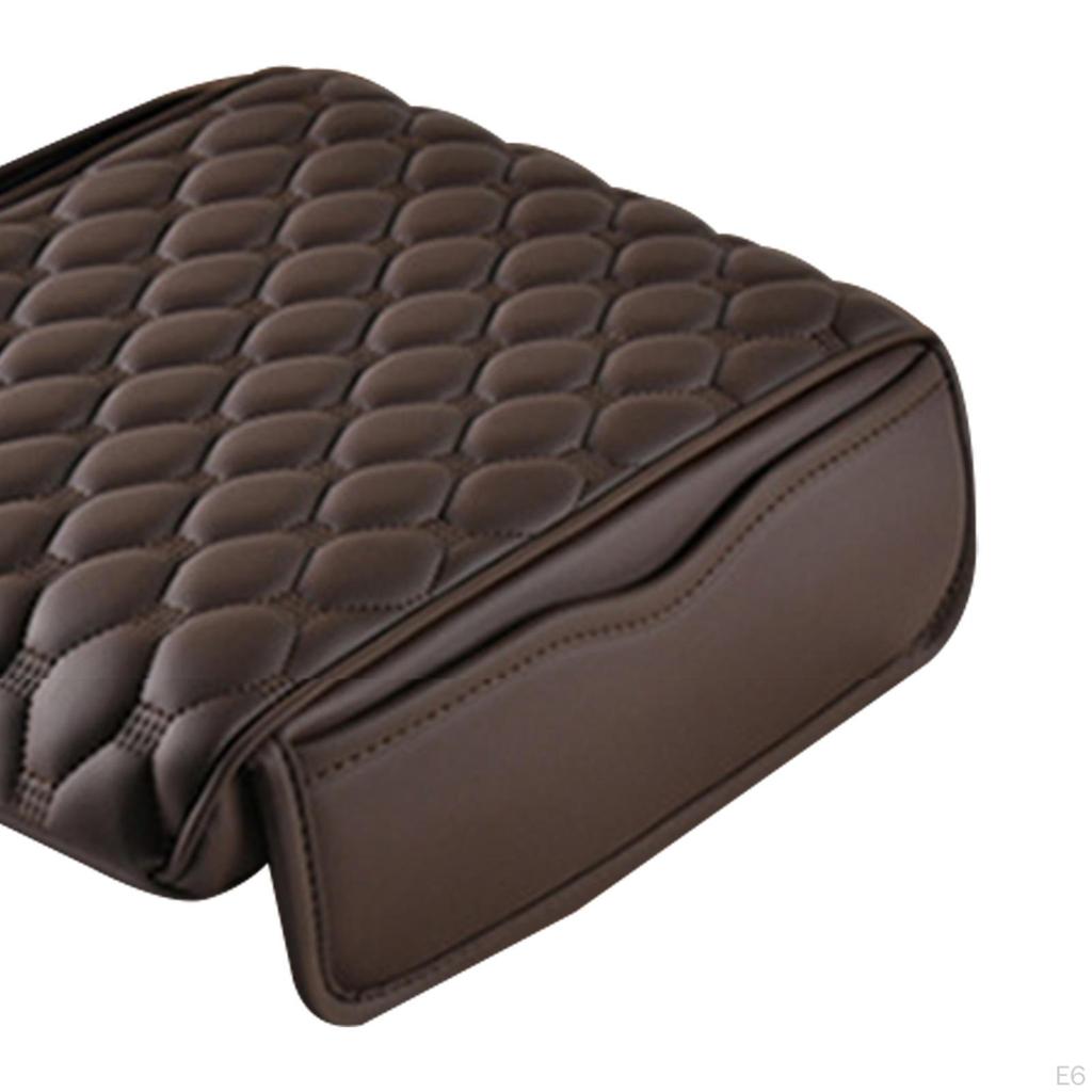Car Armrest Cushion Pillow PU Leather with Storage Pocket Arm Rest Pad Box Cover