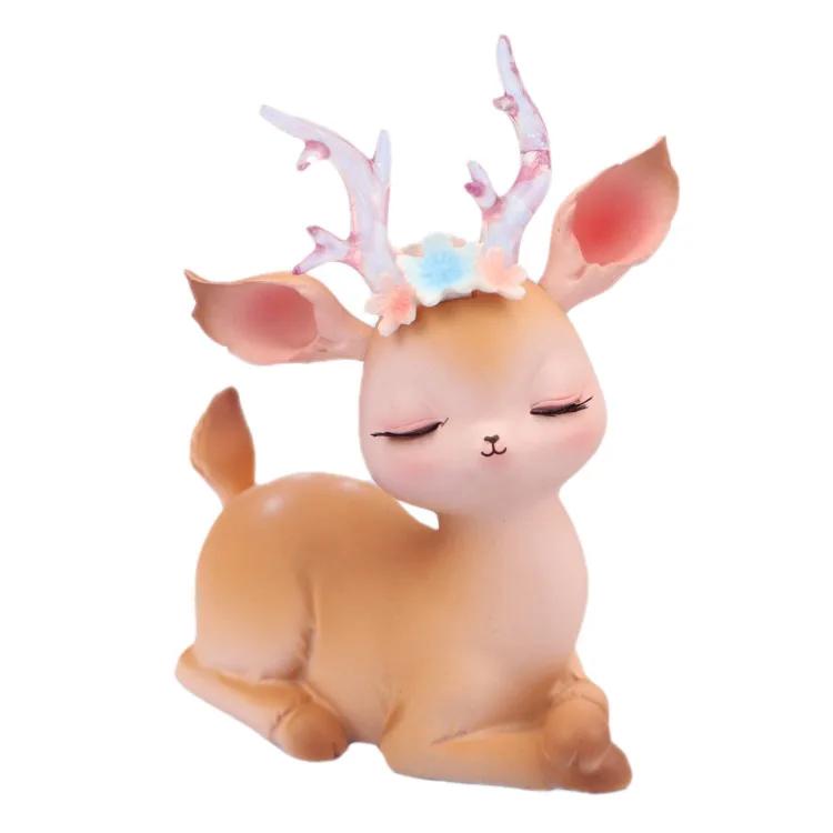 New Forest Style Pink Resin Deer Artificial Flowers Iron Acrylic Cake Toppers For Happy Birthday Party Decoration Baking Suplies
