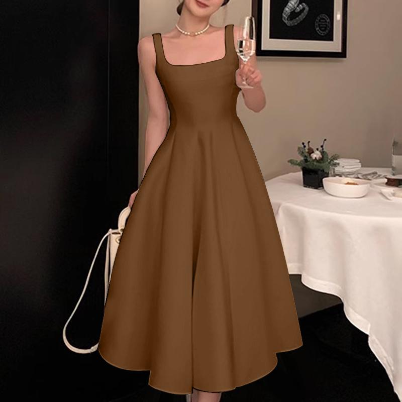 

ZANZEA Женское повседневное летнее платье без рукавов с квадратным вырезом 4XL коричневый