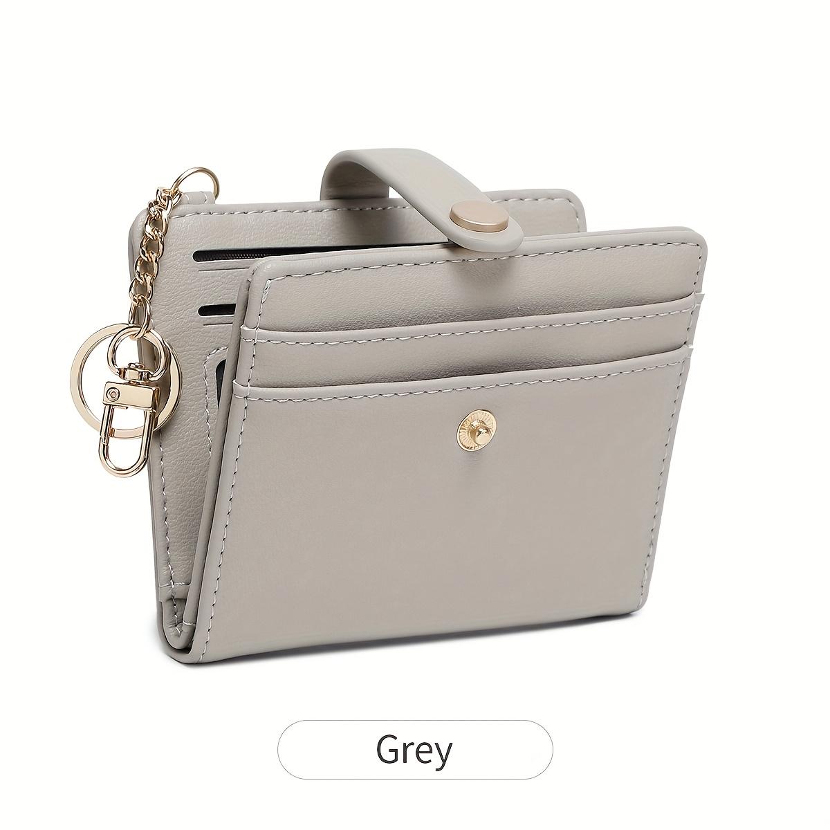 Portable Women S Minimalist Ultra-Thin Double-Fold Multi-Card Slot Wallet Lightweight Multifunctional Mini Short Purse with Keychain серый 1090₽