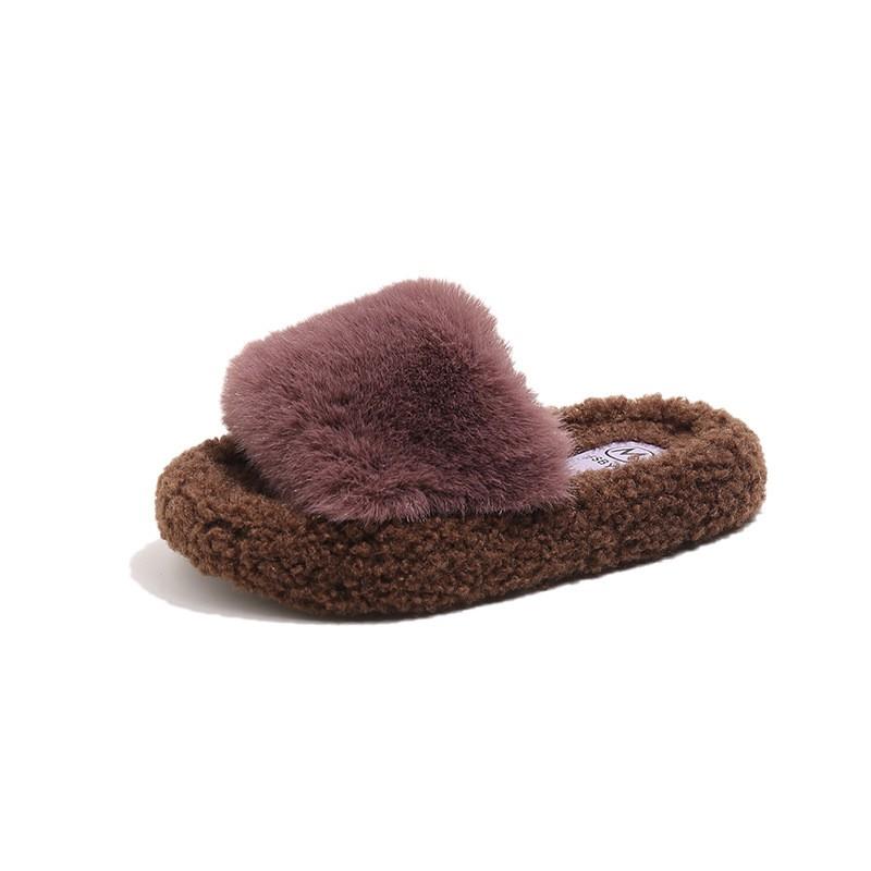 Chinelos de Inverno Felpudos para Meninas, Slip-On, com Sola Grossa, para Interior e Exterior, de Algodão e Pelúcia, Sapatos Planos para Crianças de 4 a 12 Anos