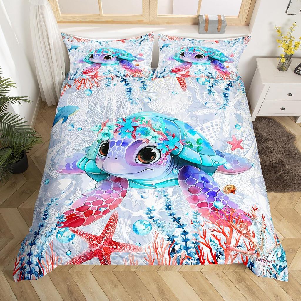 Ocean Life Duvet Cover Sets for Kids Teens Queen Size Lightweight Down Quilt Covers 2 Pillowcases 1 Comforter Cover No Comforter