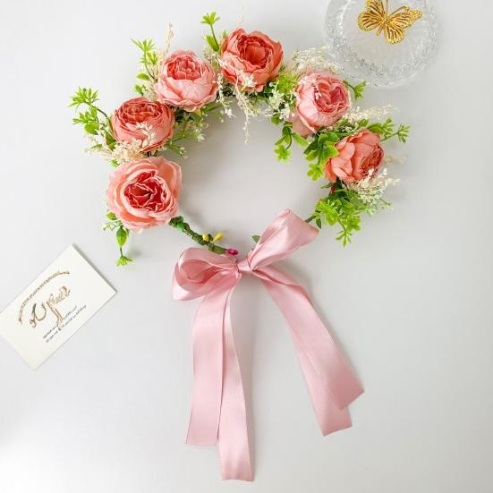 Bridal Headband Artificial Flower Decor Ribbon Lace-up Garland Wedding Ceremony Headband Weddings Travel Fairy Hair Garland Hair