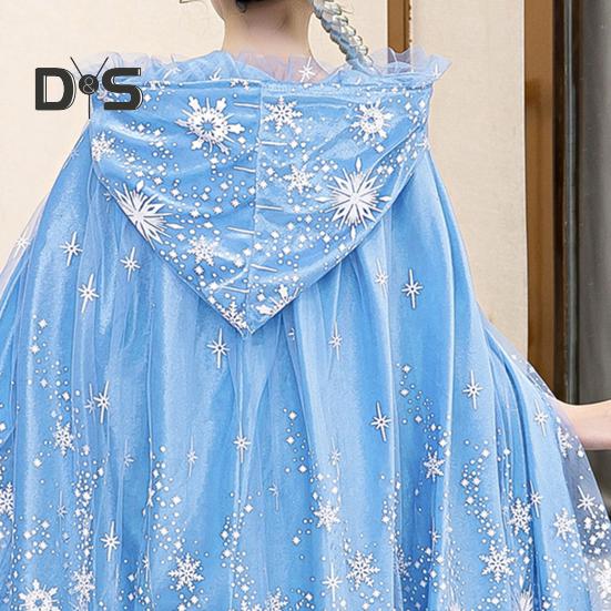 Prinsessekappe Kostyme Barn Hettekappe Utkledning Blå Nettdekorasjon Fester Cosplay-arrangementer Fantasy Rollespill Antrekk