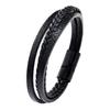 Black Multi Layers Leather Bracelet for Men,Metal Tube Charm Handmade Braided Rope Leather Bracelet,Gift for Husband Dad Son