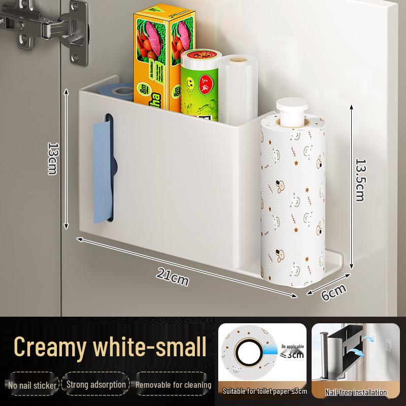 Refrigerator Side Shelf: Multi-Functional Cling Film & Paper Towel Holder, No-Drill Kitchen Storage Rack