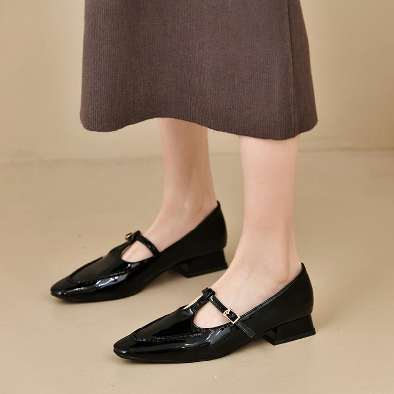 

Fashion Office Work Shoes Fashion Mid Heels Square Toe Front Buckle Strap 35-39 French Style Black Brown Womens Shoes 35 чёрный