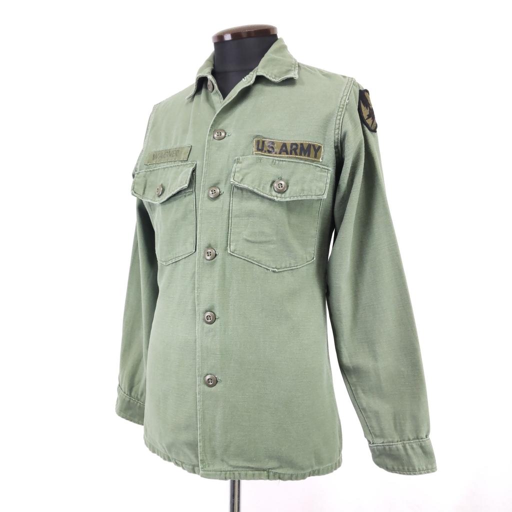 60er Vintage J.H. Rutter-Rex Mfg U.S.. Army OG-107 Militärhemd aus Baumwollsatin 14 1/2x33 Herren S-M ca.(GEBRAUCHT)