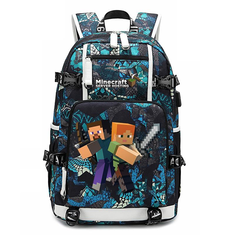 Hot Selling Minecraft Game Peripheral Printed Backpack Outdoor Large Capacity Travel Bag