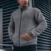 Men Winter Coat Stand Collar Long Sleeve Solid Color Thickened Plush Jacket with Pockets Zipper Closure Outwear