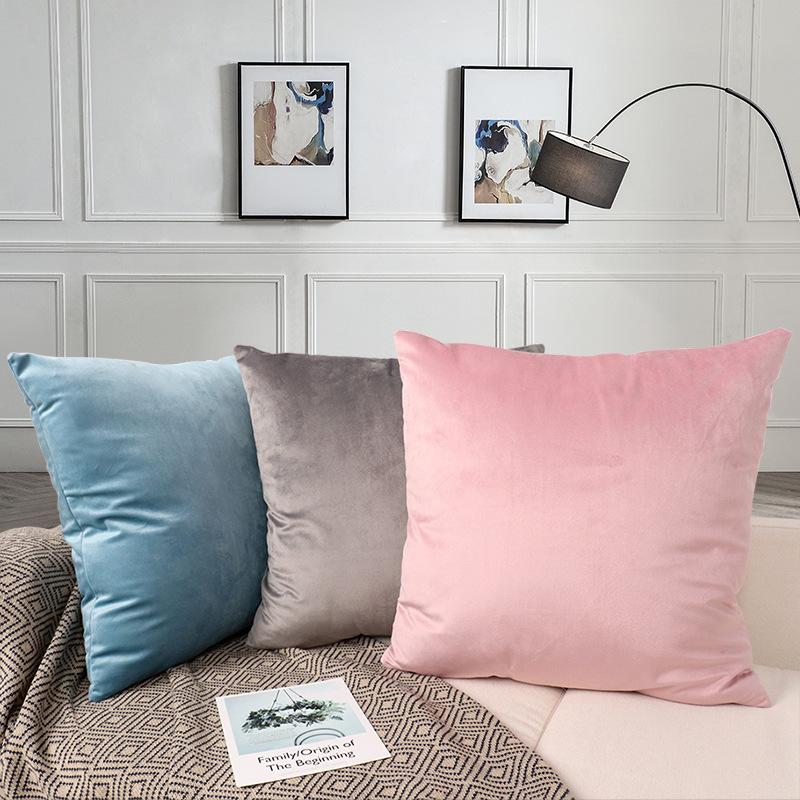 Solid Color European Style Pillow Case Office Velvet Pillow Home Waist Pillow Cushion