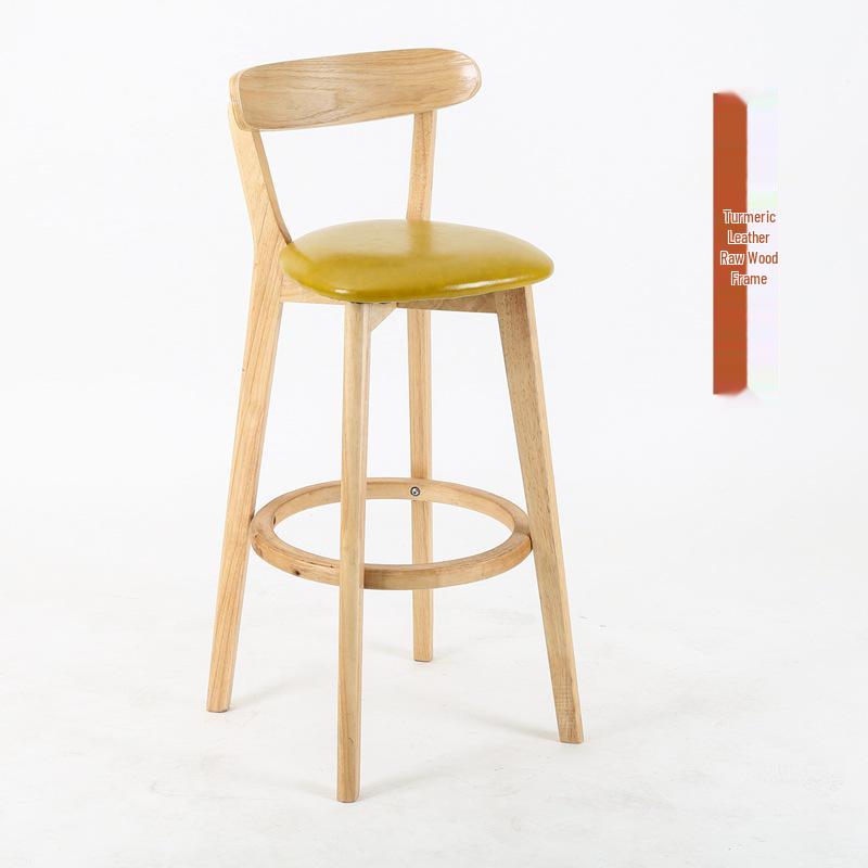 Nordic Solid Wood Bar Stool with Backrest - Modern Minimalist High Chair for Home or Milk Tea Shop