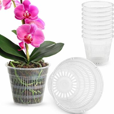 10x Orchid Pots Clear Plastic Drainage Planters Container for Phalaenopsis Plant