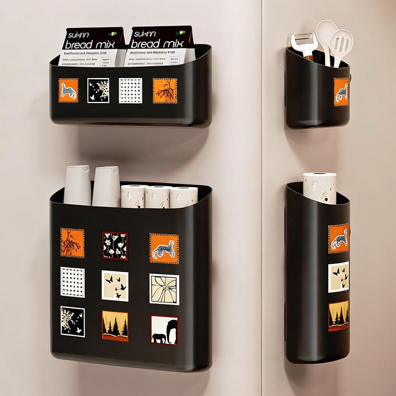 Magnetic Wall-Mount Refrigerator Storage Rack with No-Punch Two-Way Side Hanger for Fresh-Keeping Film